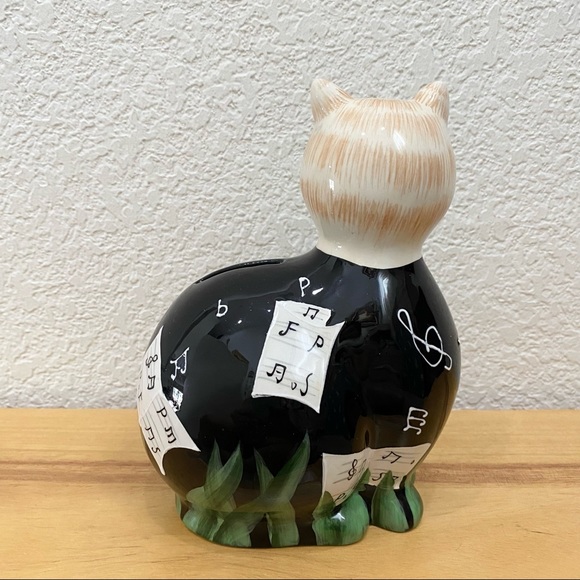 Vintage Ceramic Glazed Cat Piggy Coin Bank Musical Themed Design Violin Music - Picture 5 of 15